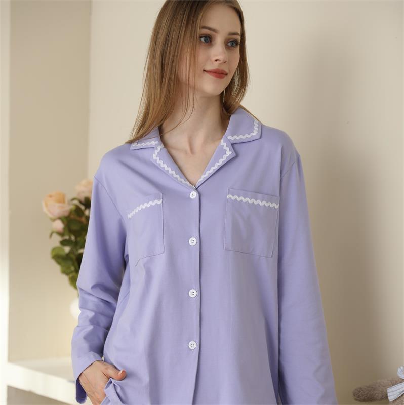 Solid Color Cotton Long-sleeved Trousers Two-piece Shirt Collar Outerwear Homewear Pajamas