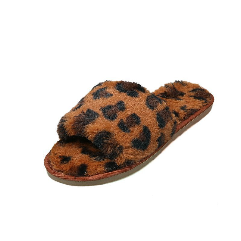 Leopard slippers female fur mop