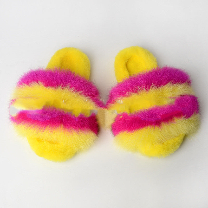 Real fur household cotton slippers