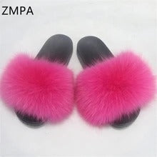 Fox fur slippers flip flops