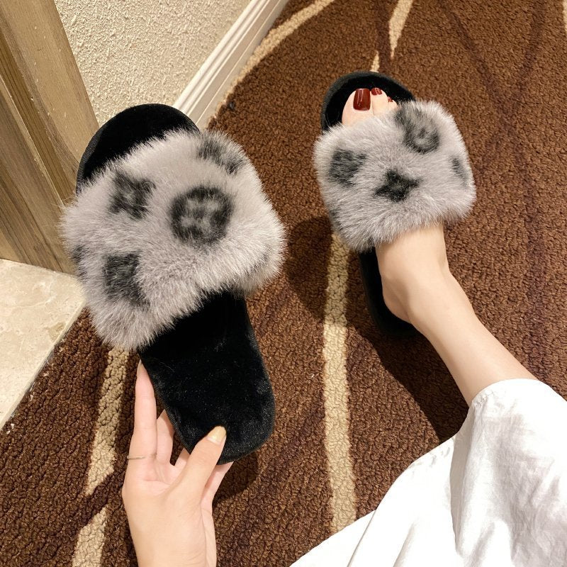 Leopard Wool Slippers