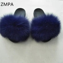 Fox fur slippers flip flops