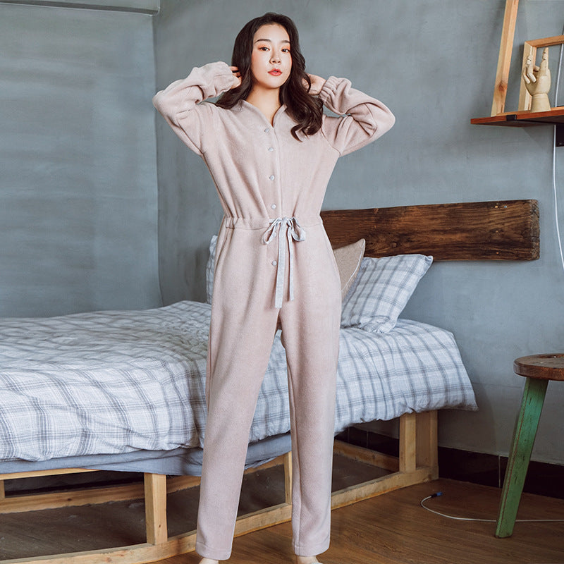 Warm and comfortable waistband one-piece pajamas