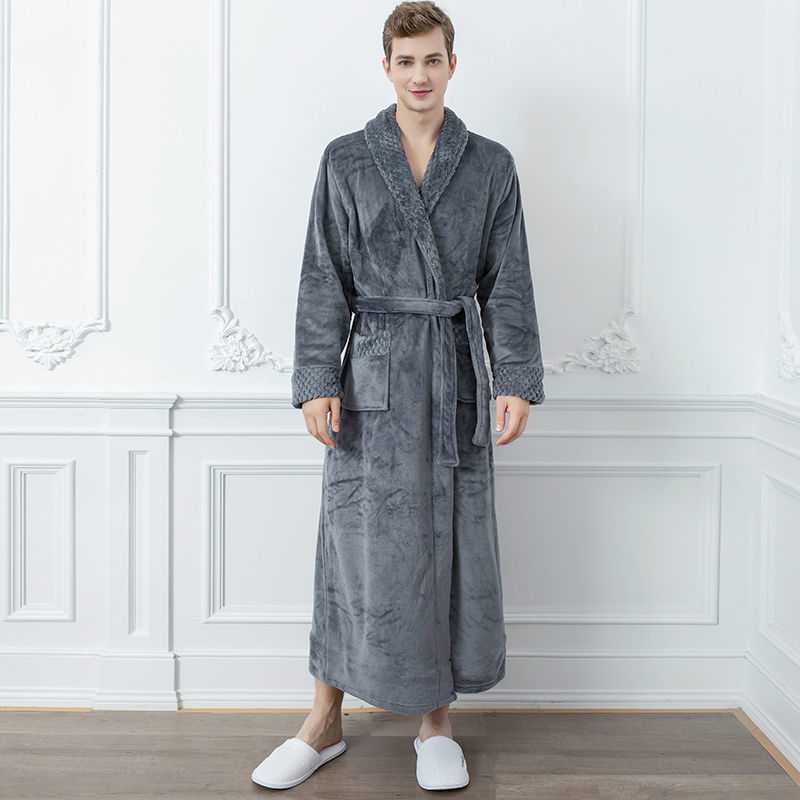 Winter Long Coral Fleece Men's Thick Warm Flannel Bathrobe