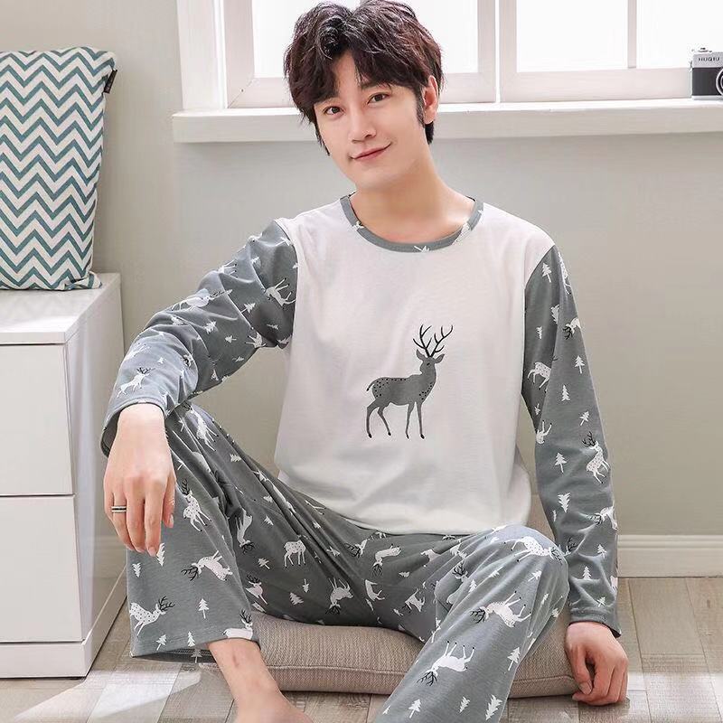 Pajamas Men's Long-sleeved Trousers Spring And Autumn Men's Pajamas Autumn And Winter Thin Plus Size Teenagers Home Wear Two-piece Set