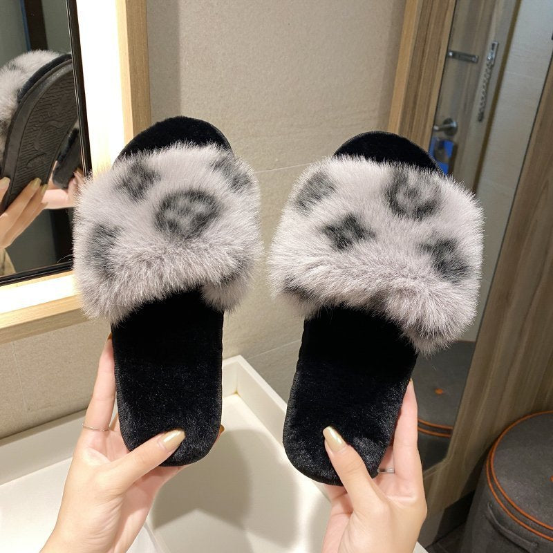 Leopard Wool Slippers