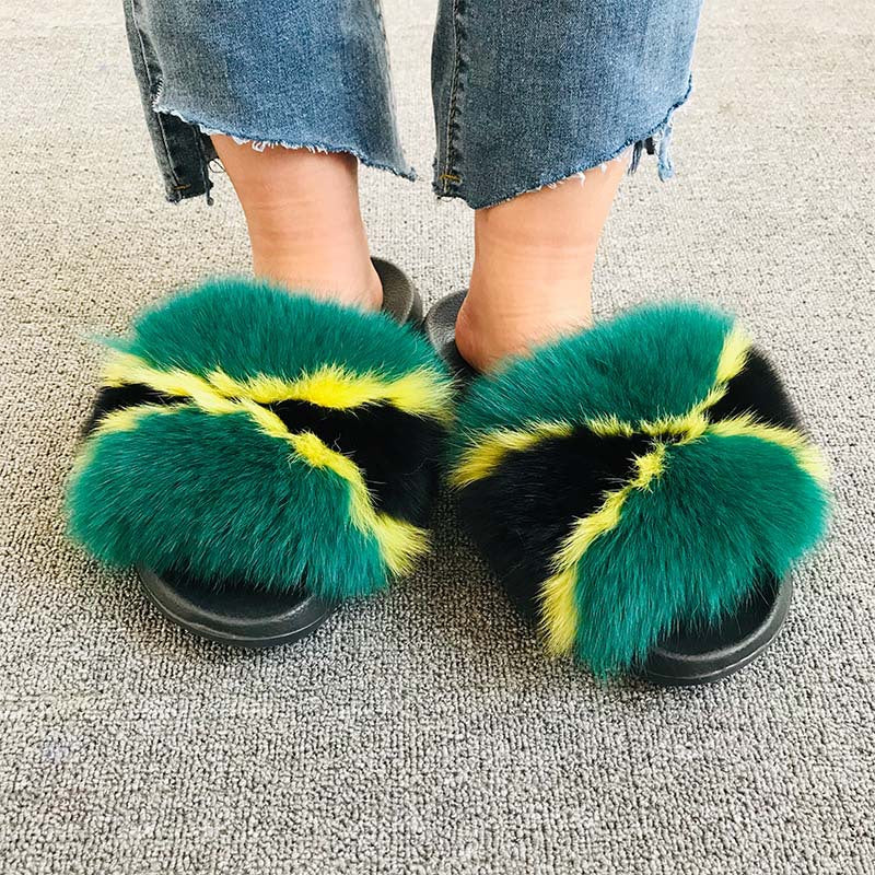 Fox fur slippers