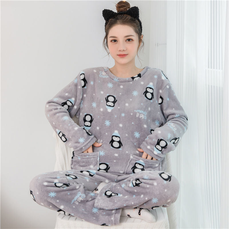 Women's Thick Sweet Cute Long Sleeve Flange Homewear Suit