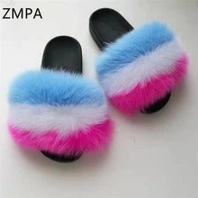 Fox fur slippers flip flops