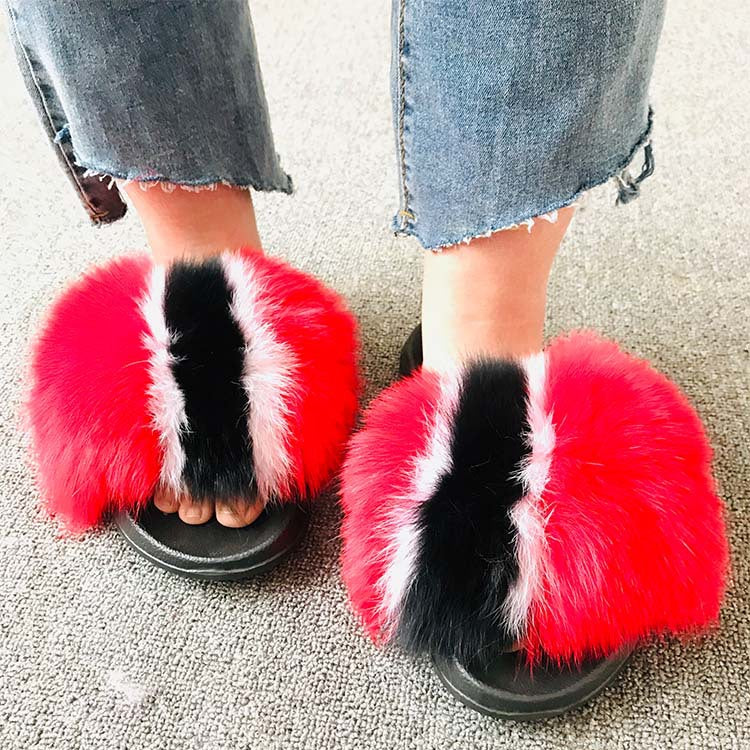 Fox fur slippers