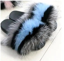 Fox fur slippers flip flops