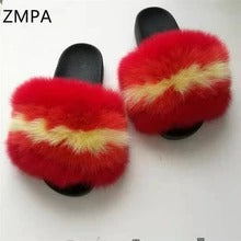 Fox fur slippers flip flops