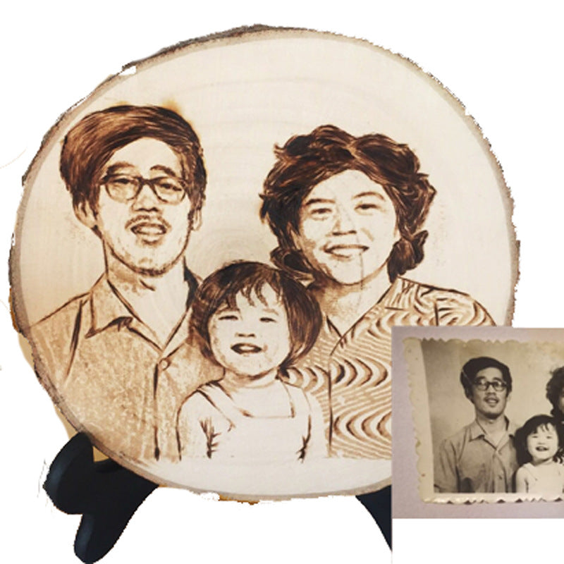 Customized Photo Frame Iron Carving on Wood Chip Handmade Home Decor