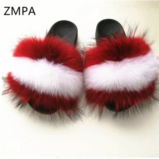 Fox fur slippers flip flops