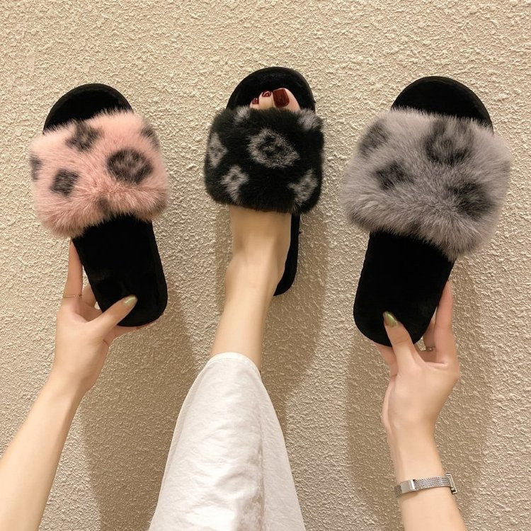 Leopard Wool Slippers