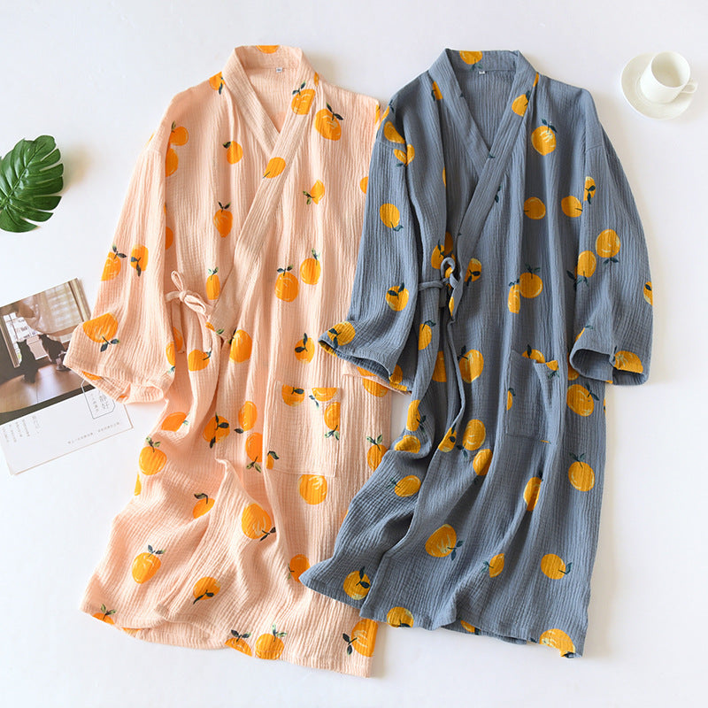 Women's Nightgown Cotton Crepe Thin Spring And Autumn Japanese Pajamas