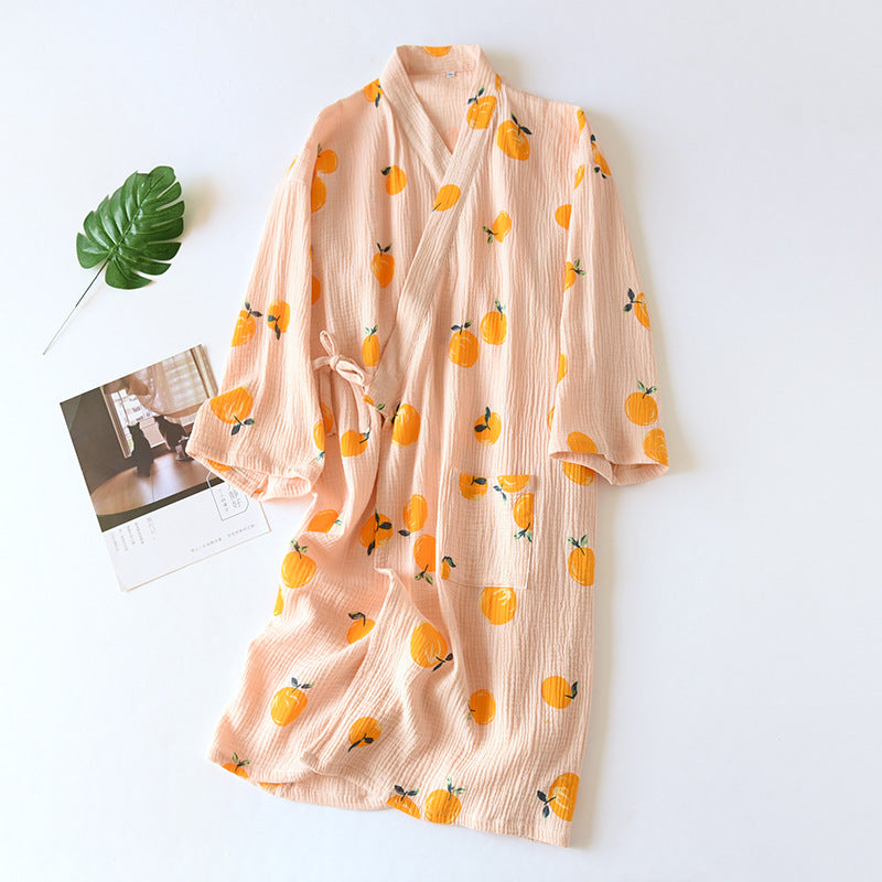 Women's Nightgown Cotton Crepe Thin Spring And Autumn Japanese Pajamas