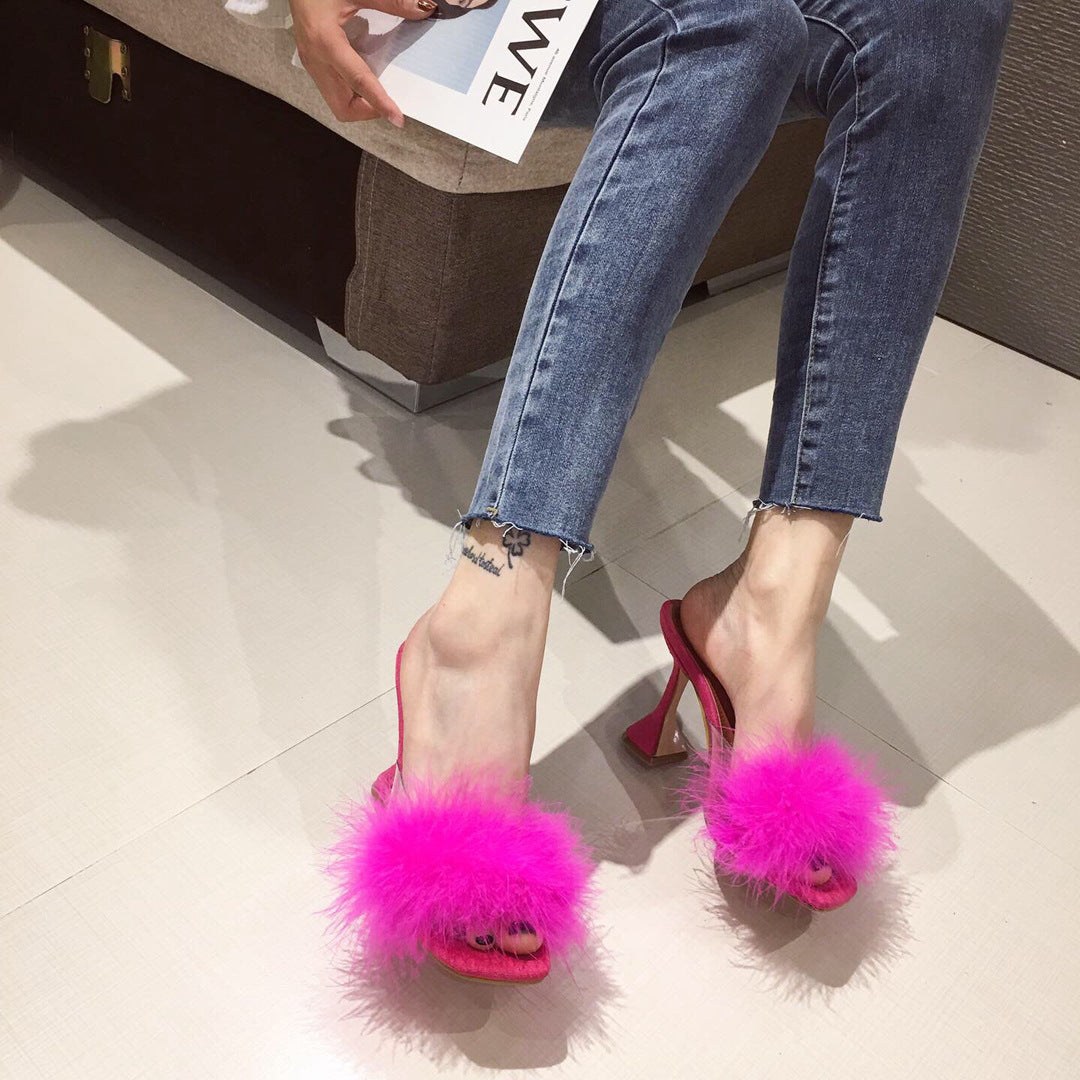 Super High Heels Plush Women's Sandals And Slippers