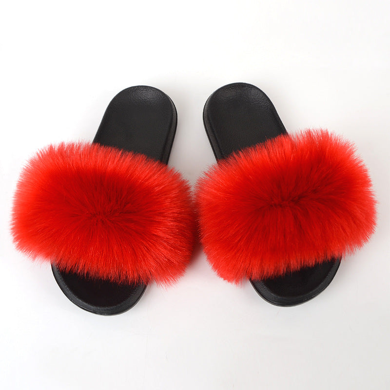 Faux Fox Fur Slippers Women Non Slip Plush Slippers