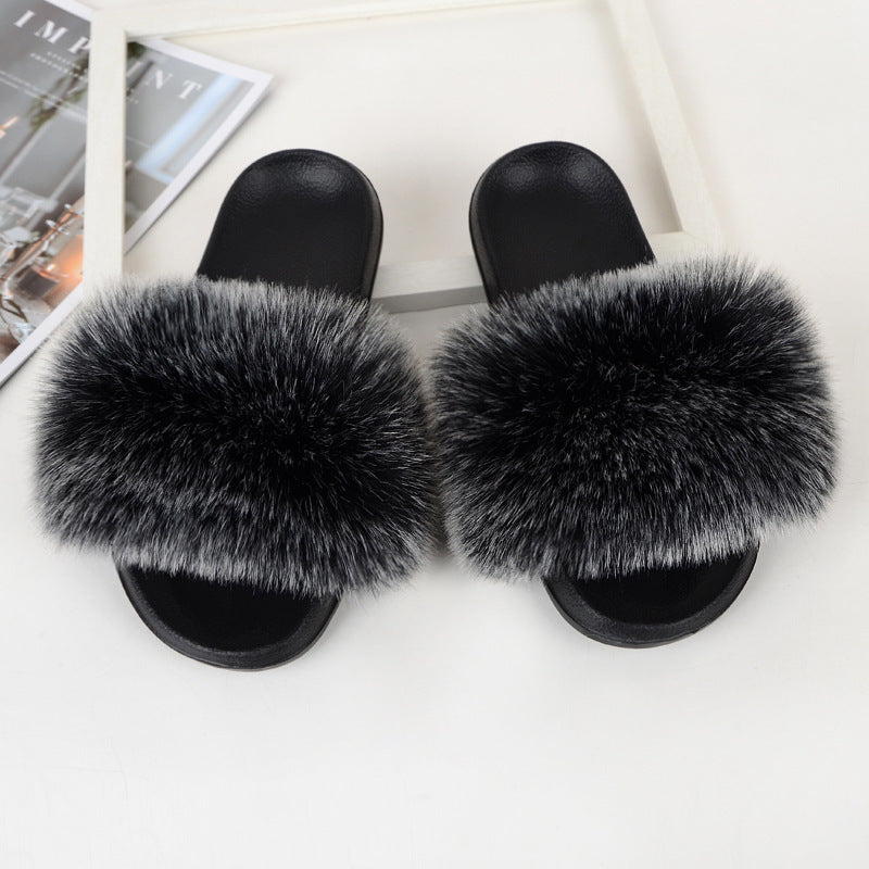 Faux Fox Fur Slippers Women Non Slip Plush Slippers