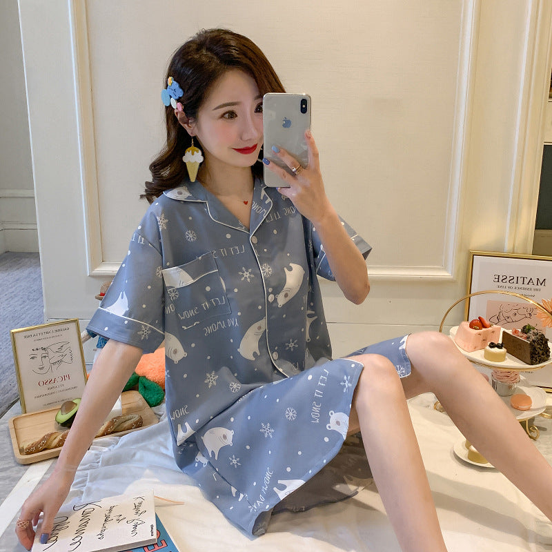 Summer Thin Short-Sleeved Ice Silk Pajamas