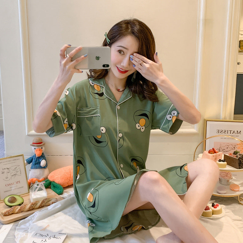 Summer Thin Short-Sleeved Ice Silk Pajamas