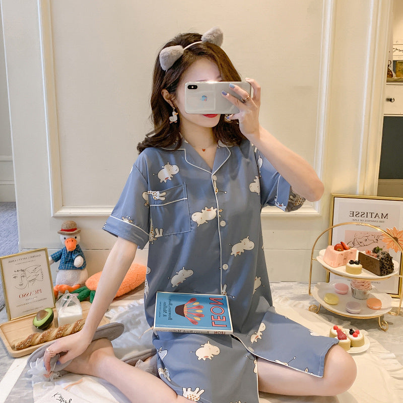 Summer Thin Short-Sleeved Ice Silk Pajamas