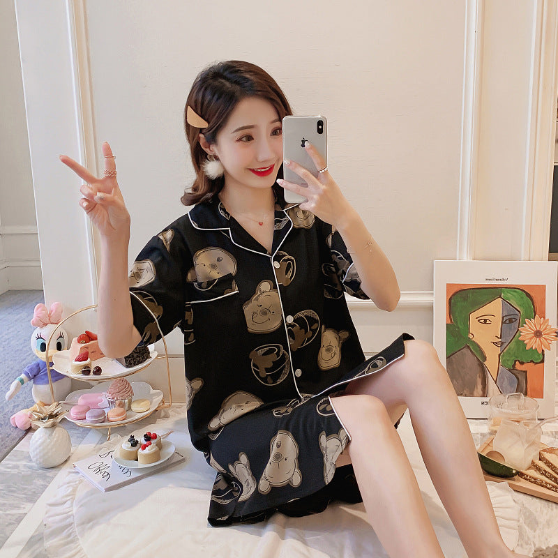 Summer Thin Short-Sleeved Ice Silk Pajamas