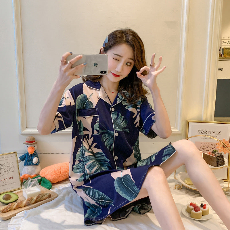 Summer Thin Short-Sleeved Ice Silk Pajamas