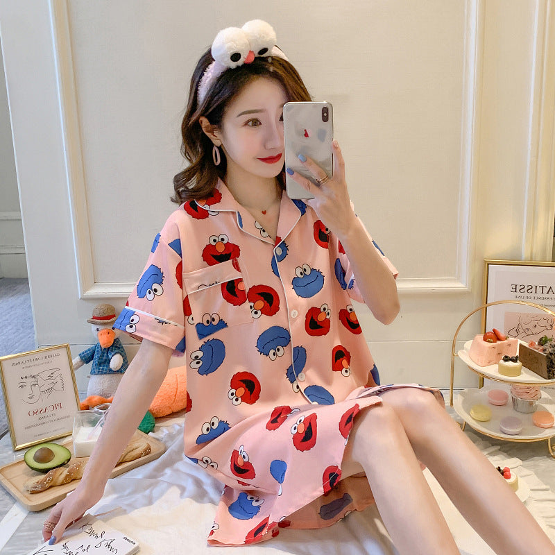 Summer Thin Short-Sleeved Ice Silk Pajamas