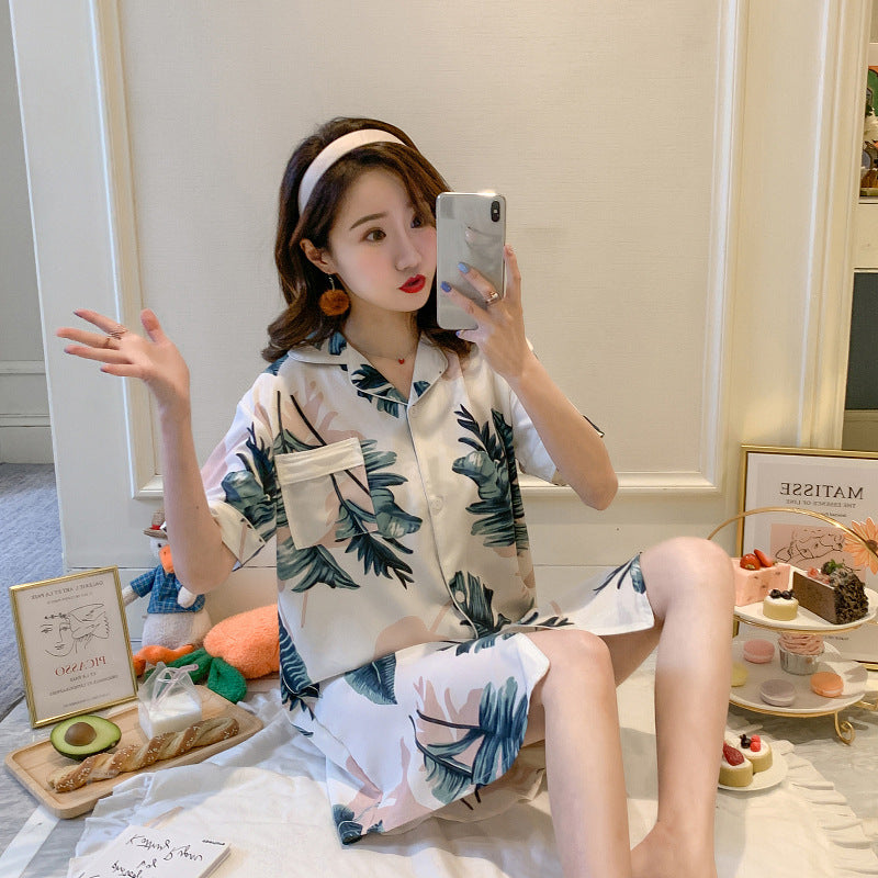 Summer Thin Short-Sleeved Ice Silk Pajamas