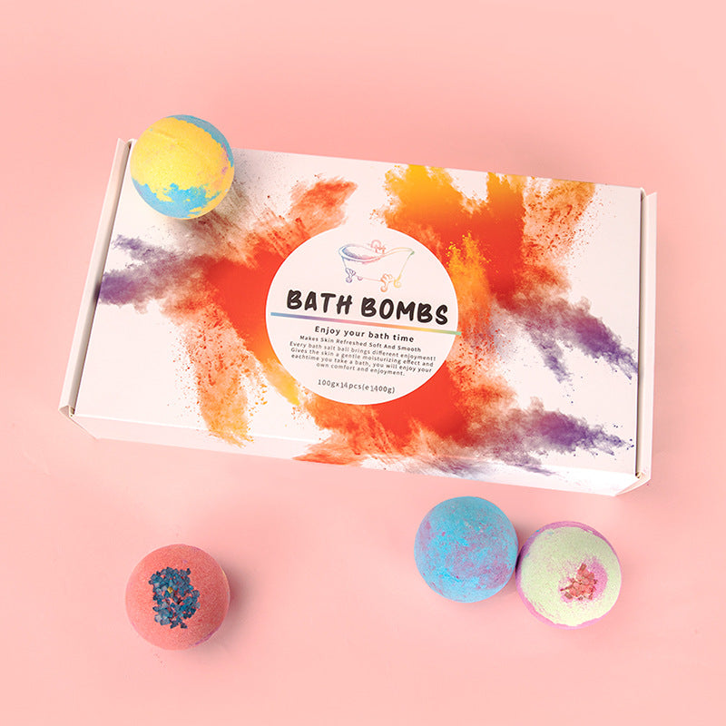 Bath Bombs 14 Pieces Of Explosive Salt Ball Gift Box With Various Fragrance