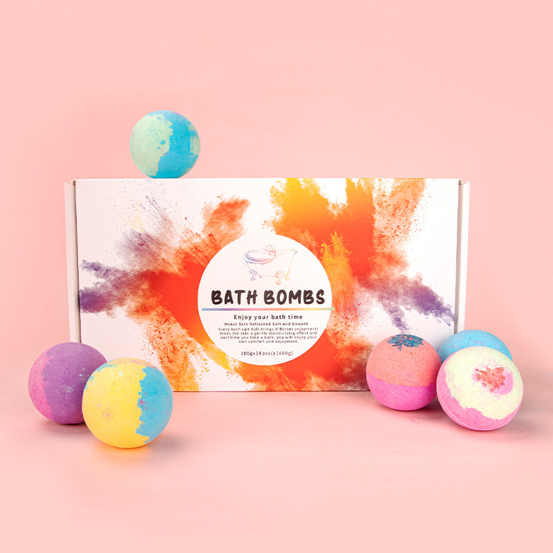 Bath Bombs 14 Pieces Of Explosive Salt Ball Gift Box With Various Fragrance