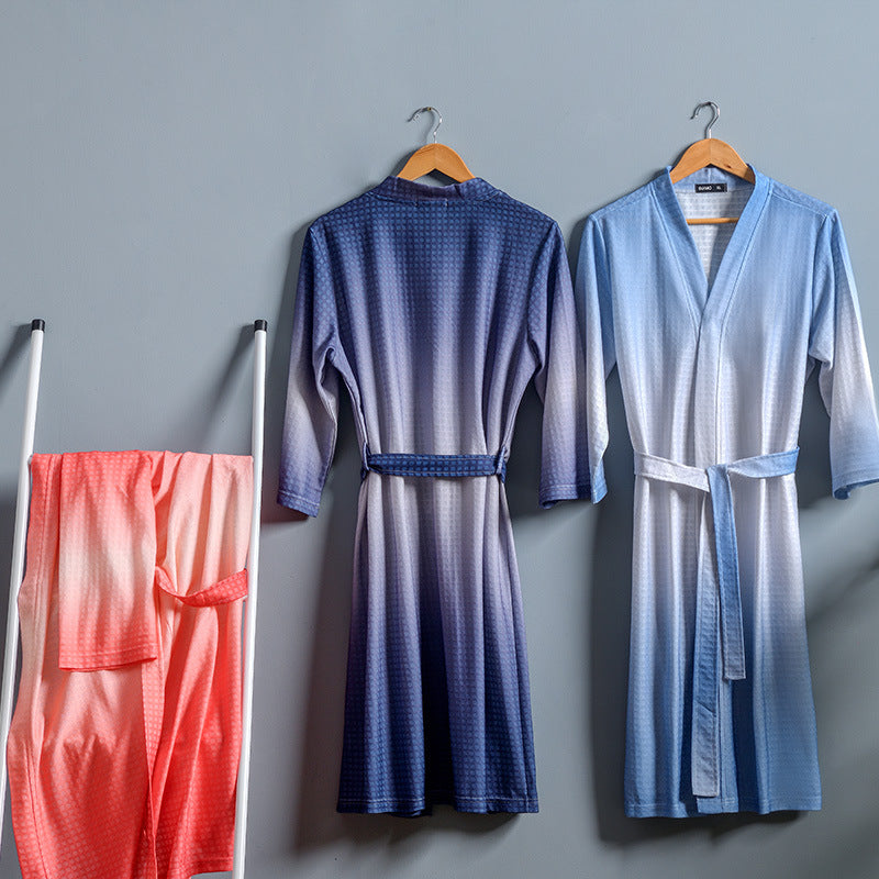 New Chinese Style Gradient Color Waffle Couple Bathrobe