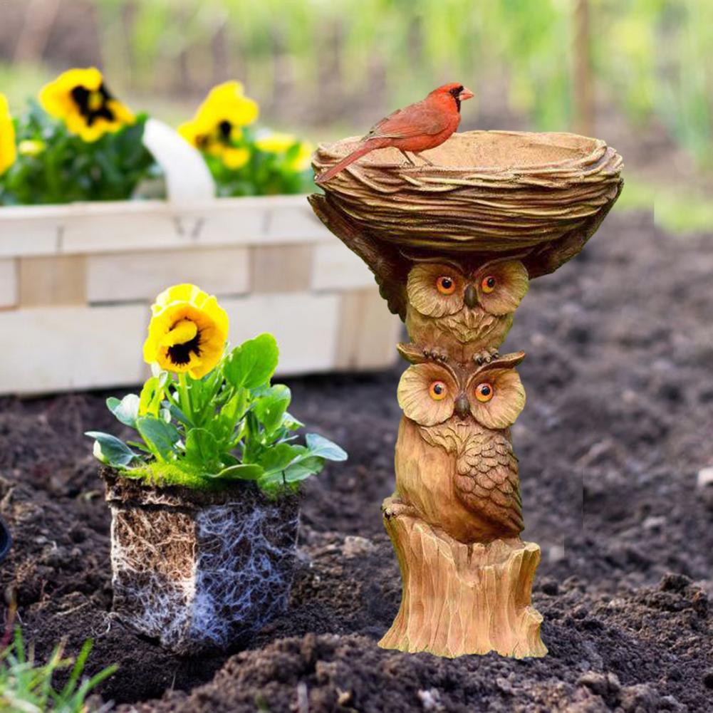 Bird Bath & Feeder Pedestal Free Standing Garden Bird Outdoor bath Tray Owl Dsgn