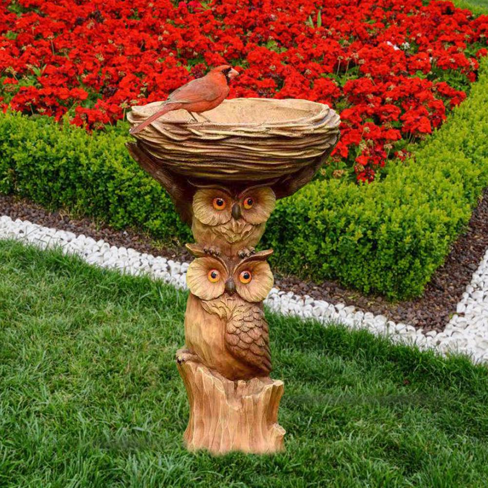 Bird Bath & Feeder Pedestal Free Standing Garden Bird Outdoor bath Tray Owl Dsgn