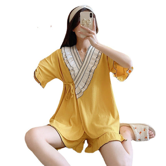 Knitted Cotton Kimono Short-sleeved Sweet Lace Suit