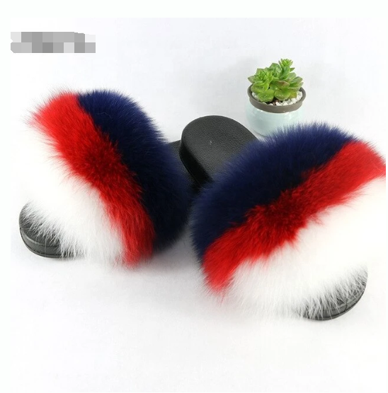 Fox fur slippers flip flops