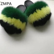 Fox fur slippers flip flops