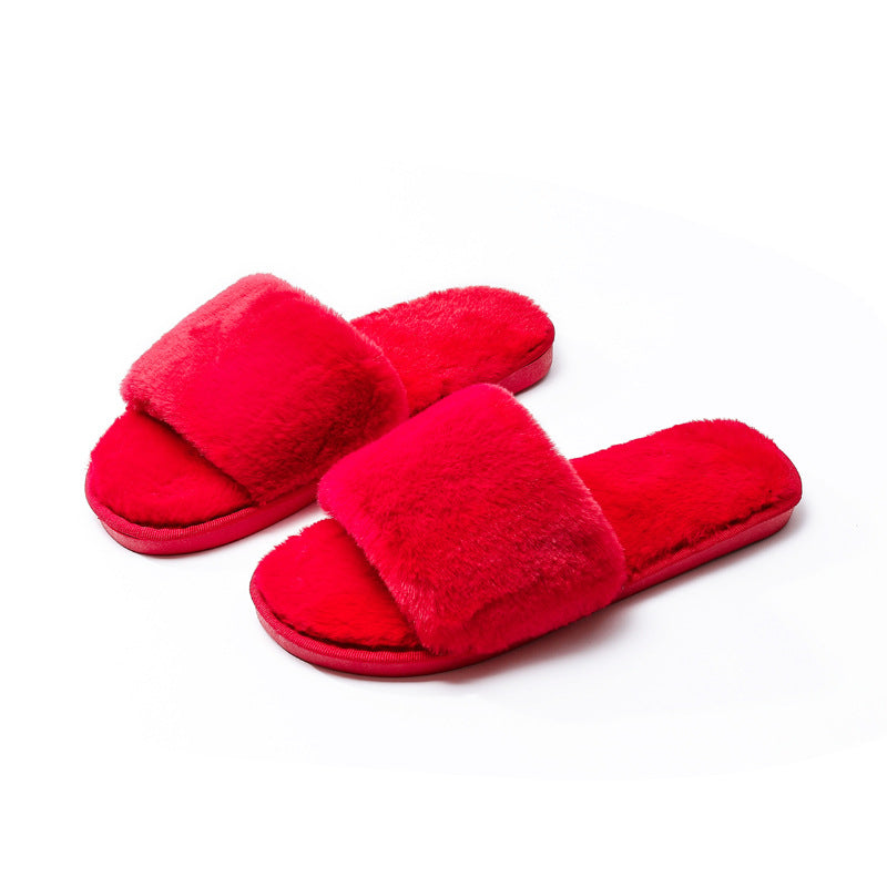 Fleece slippers women's one-word cotton slippers