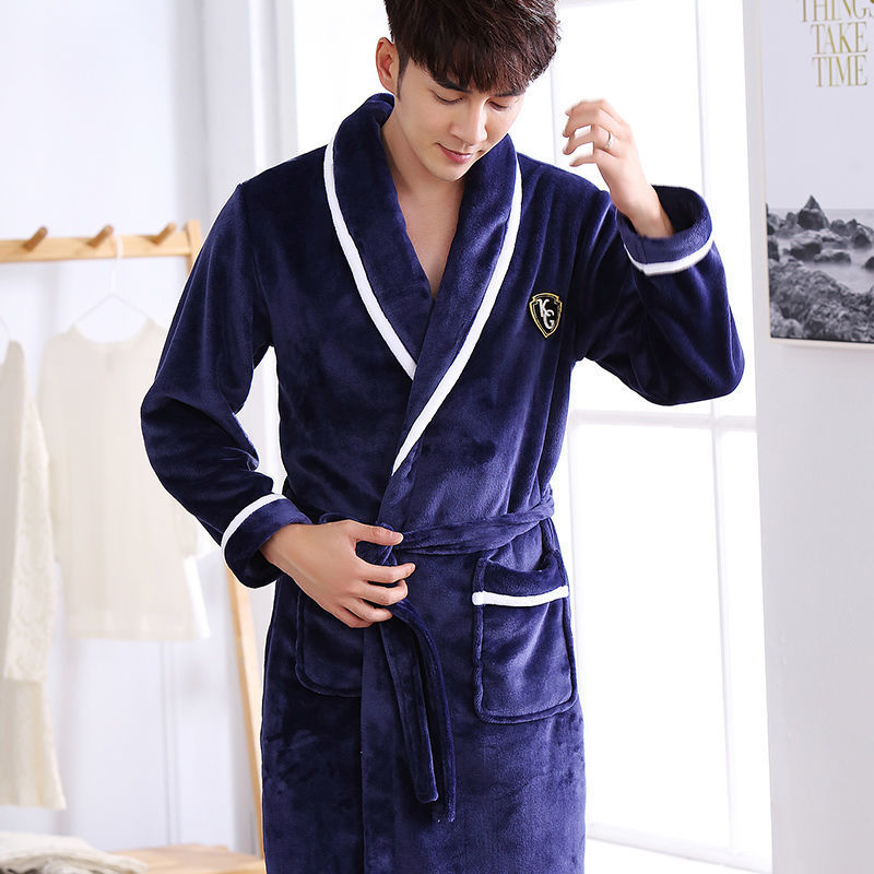 Flannel Thickened Long Section Bathrobe Men