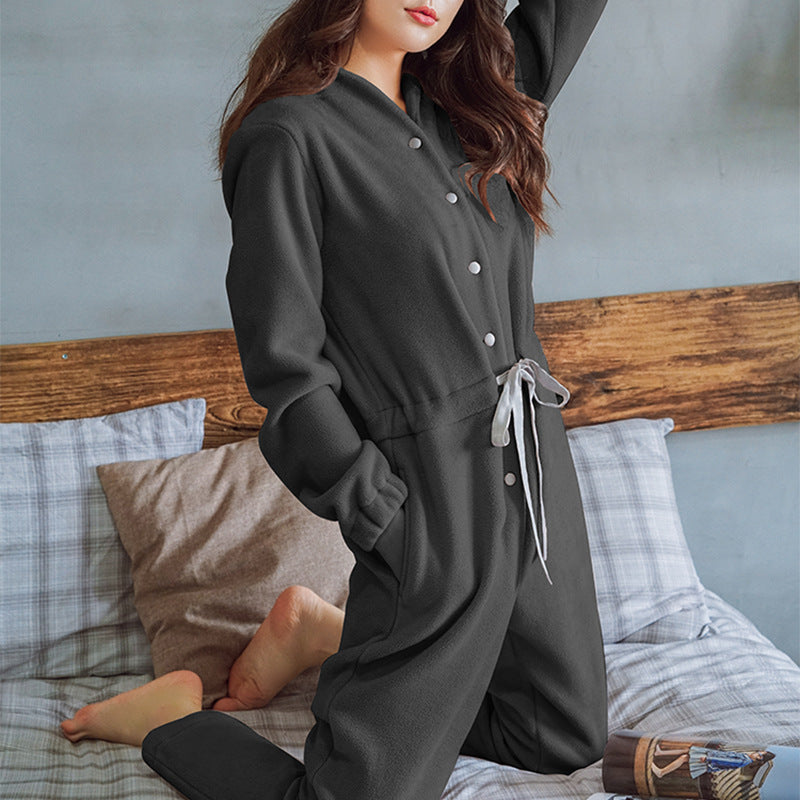 Warm and comfortable waistband one-piece pajamas