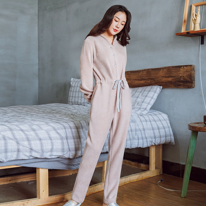 Warm and comfortable waistband one-piece pajamas