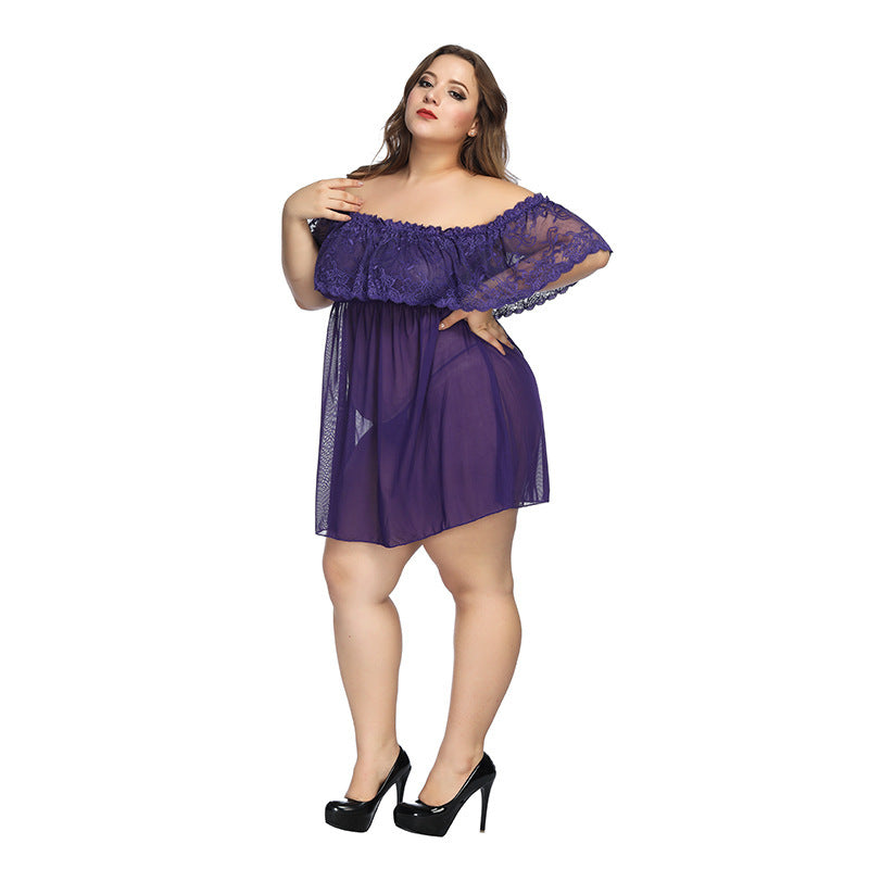 Seduction plus size lace pajamas shoulder shoulder dress