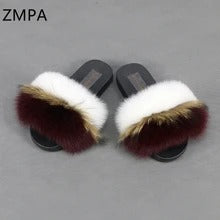 Fox fur slippers flip flops