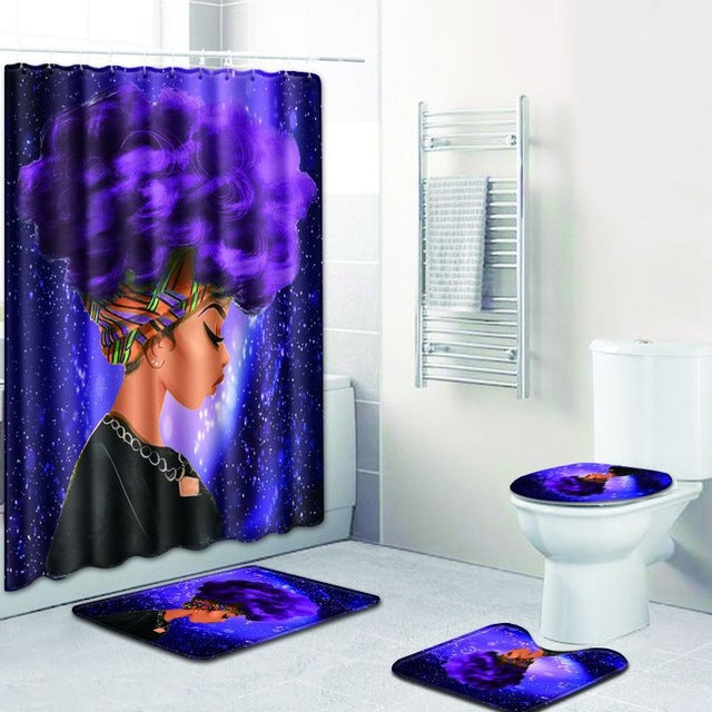 4 Pcs Shower Curtain Bath Mat Toilet Pad Set