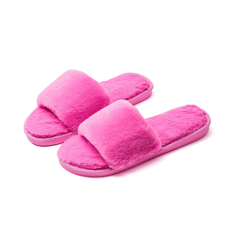 Fleece slippers women's one-word cotton slippers