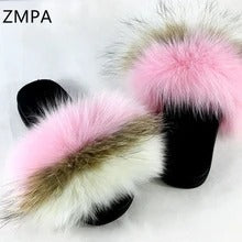 Fox fur slippers flip flops