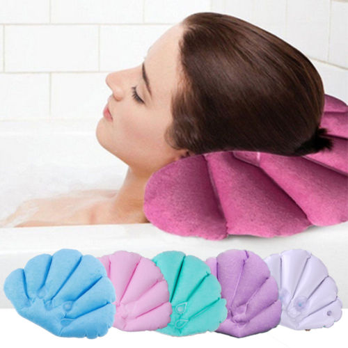 Inflatable bath pillow with suction cup bath pillow