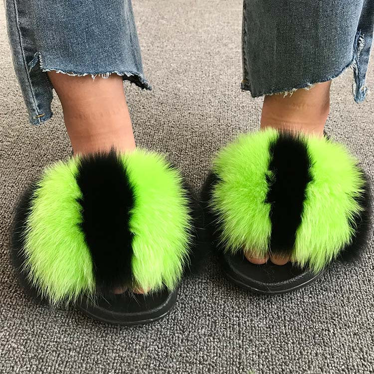 Fox fur slippers